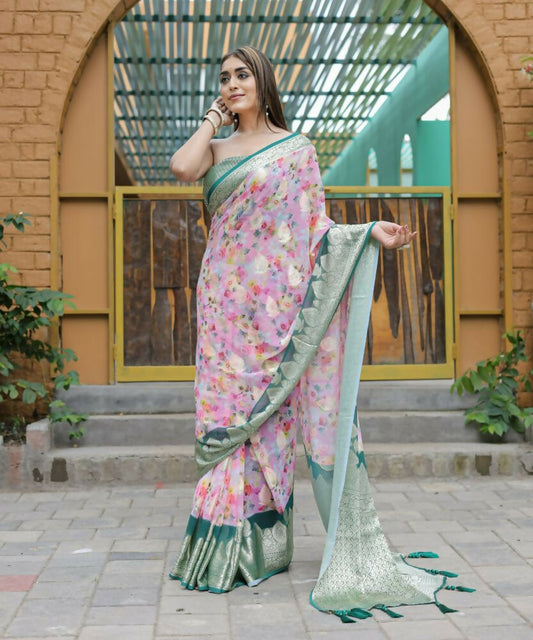 Vamsee Dhruvini Pink Georgette Saree - Swadesiicart