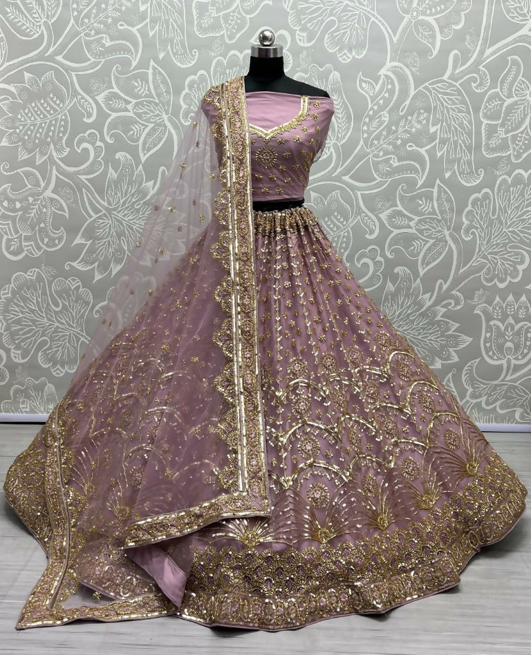 Jyoti Fashion Women's Pyazi Bridal Net Fancy Sequins with Multi Thread Embroidered & Handwork Wedding Lehenga Choli | Swadesiicart
