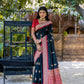 Vishnu Weaves Women's Black Tussar Silk Zari Woven Saree with Blouse - Swadesiicart