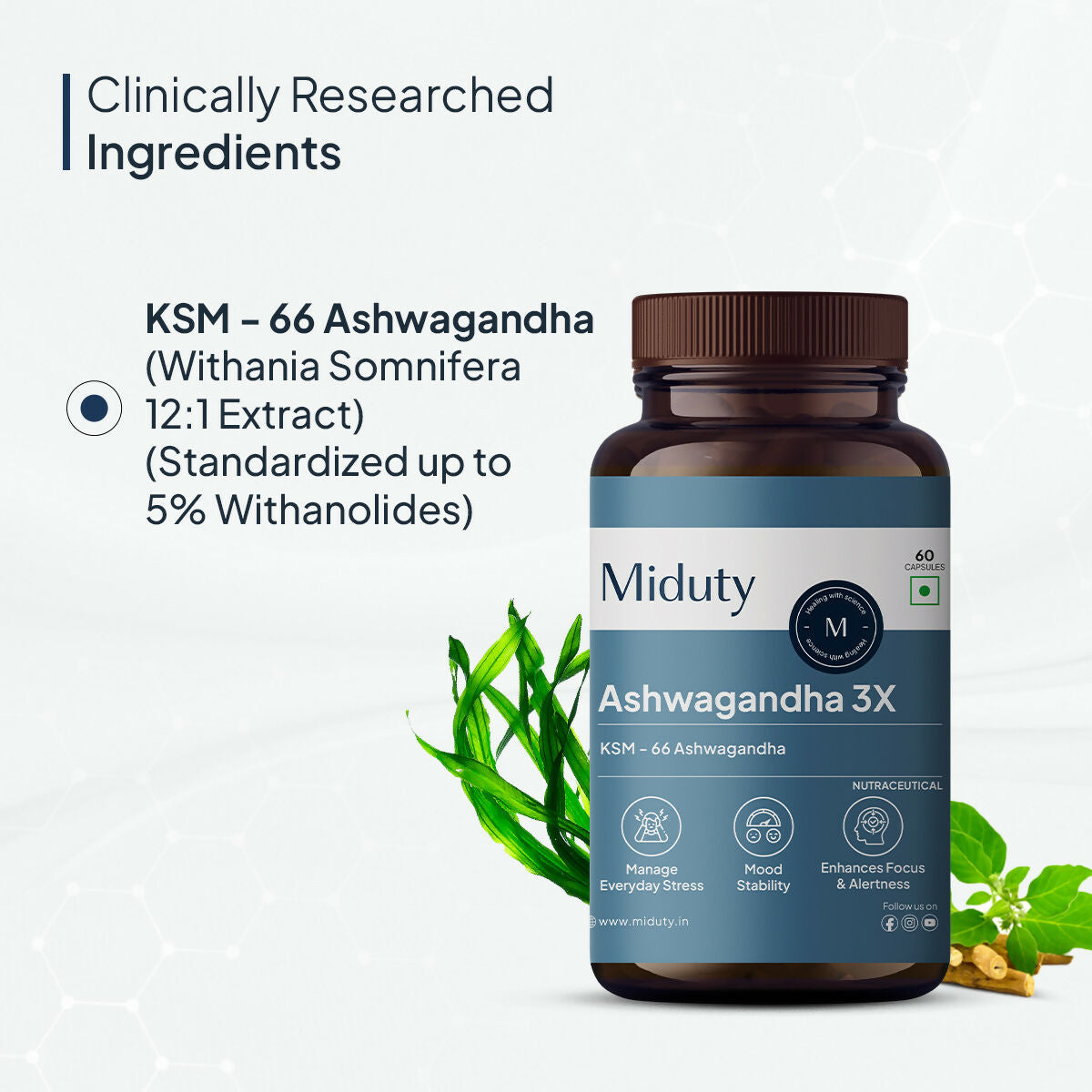 Miduty by Palak Notes KSM 66 Ashwagandha 3x Capsules - Swadesiicart