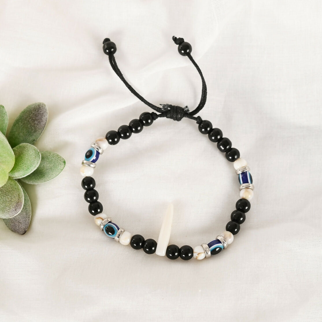 NVR Men & Women Pearl Evil Eye Adjustable Bracelet - Swadesiicart