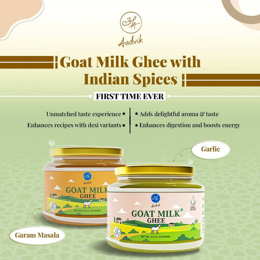 Aadvik A2 Goat Milk Ghee Infused with Garam Masala | Naturally Fed Goats Ghee | Authentic Indian Aromas | Swadesiicart