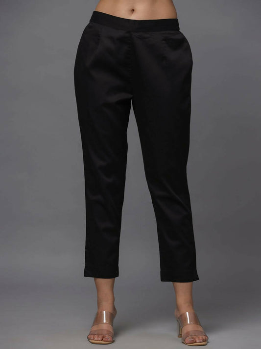 Juniper Women's Black Solid Straight Slim Pant | Swadesiicart