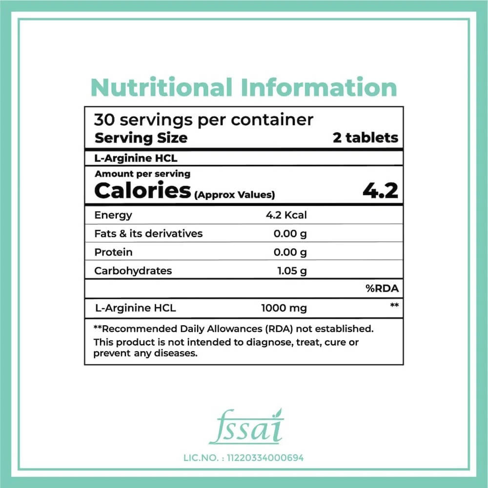 Boldfit L-Arginine Hcl 1000mg Supplement Tables - Swadesiicart