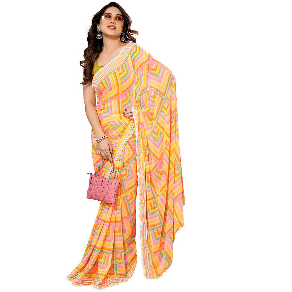 Women's Partywear Designer Yellow Georgette Fancy Saree - Satrangi | Swadesiicart