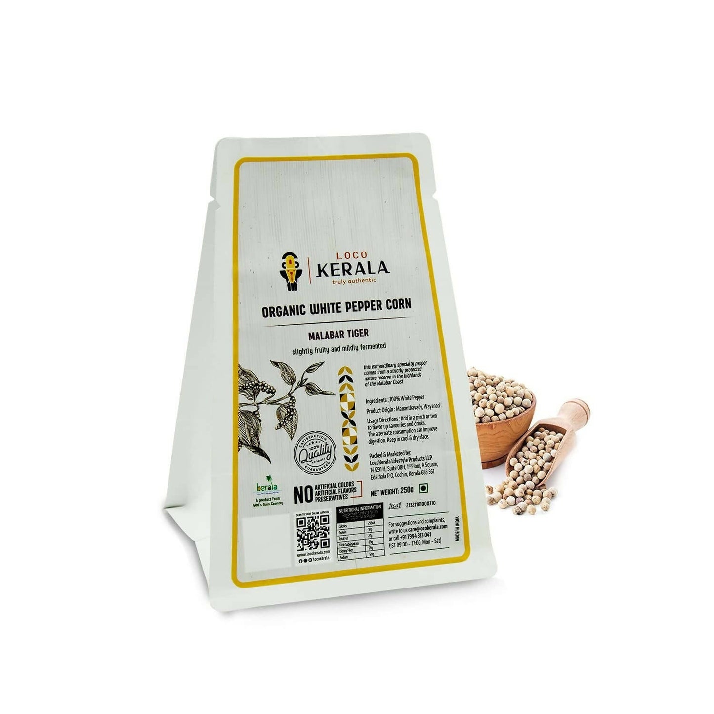 LocoKerala Malabar Tiger Organic White Pepper Corn - LocoKerala