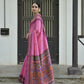 Vishnu Weaves Women's Pink Handloom Raw Silk Saree with Blouse - Swadesiicart