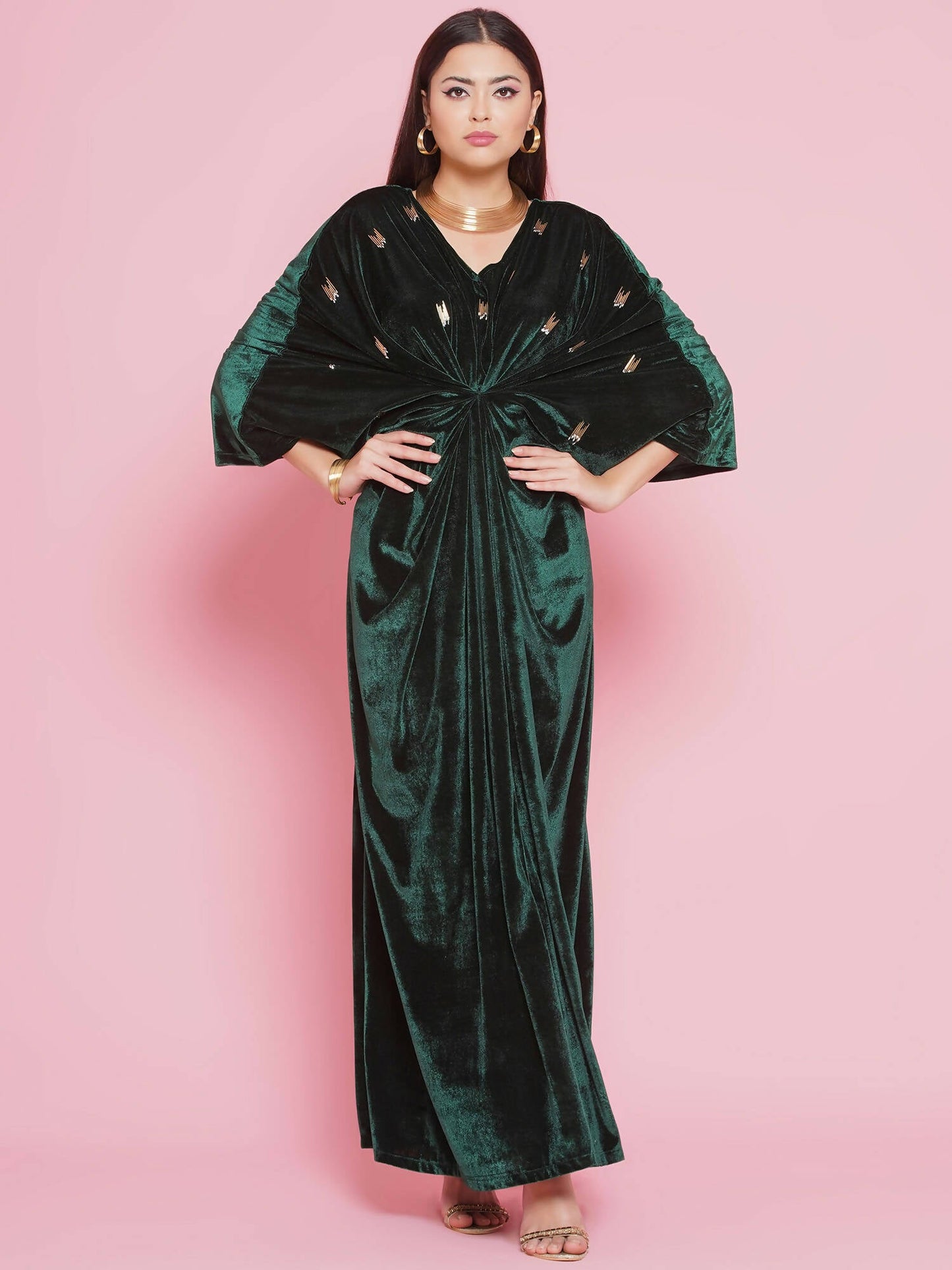 Women Republic Green Velvet Hand Embellished Gown | Swadesiicart
