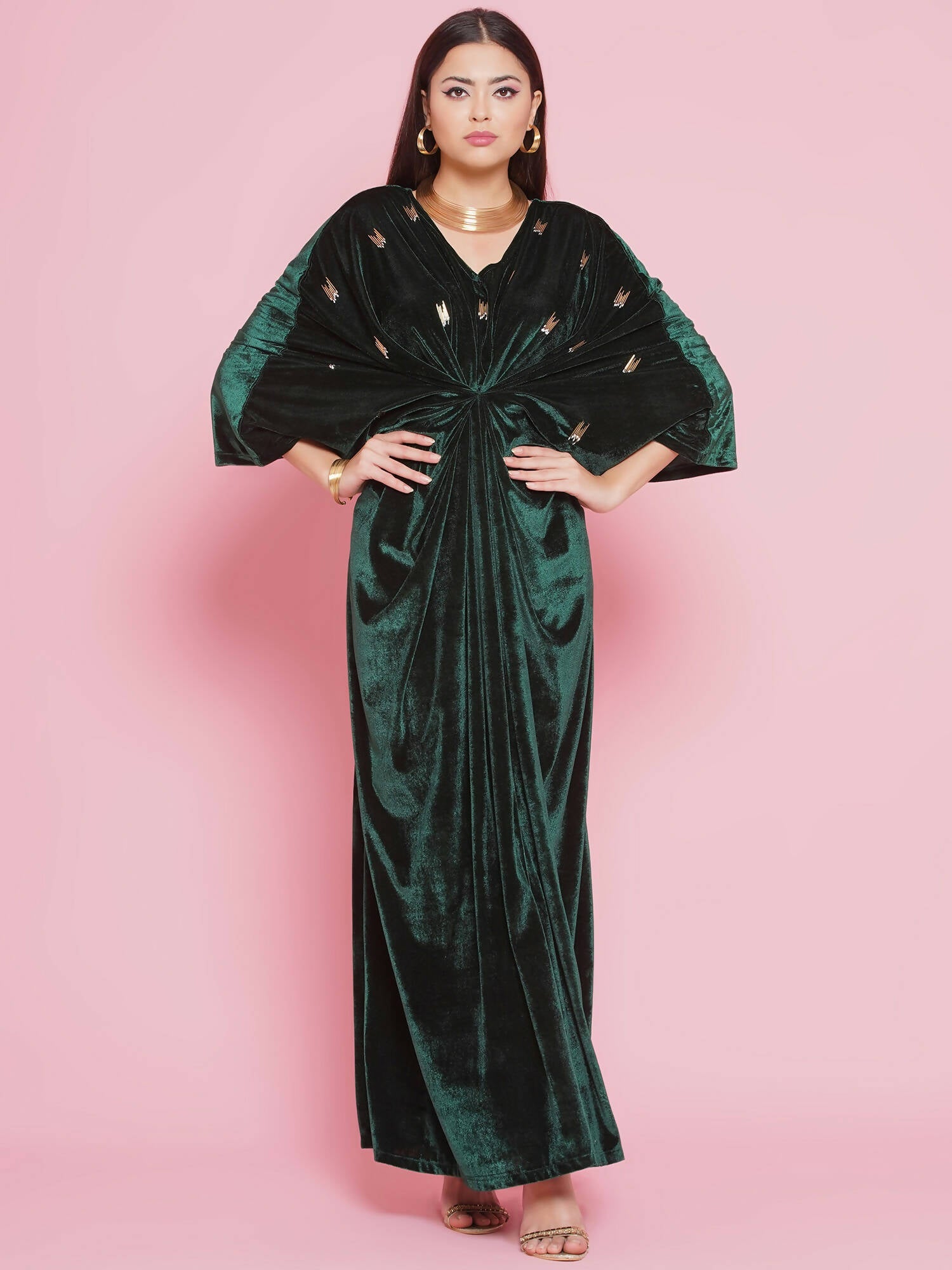 Women Republic Green Velvet Hand Embellished Gown | Swadesiicart