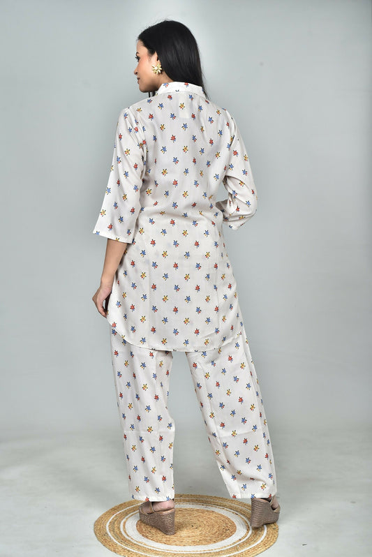 Morchari Digital Print Semi Muslin Co-Ord Set Top & Trouser-Multicolor - Swadesiicart