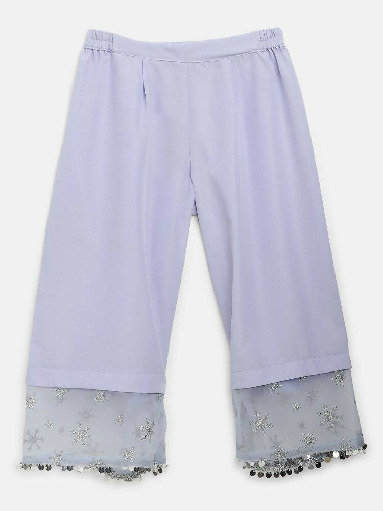 Ahalyaa Blue Crepe Silver Glitter Print Kids Kurta Palazzo Set With Dupatta For Girls | Swadesiicart