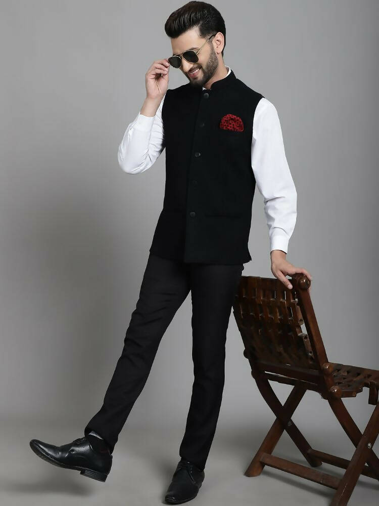 Even Apparels Nehru Jacket With Welt Pockets - Black | Swadesiicart
