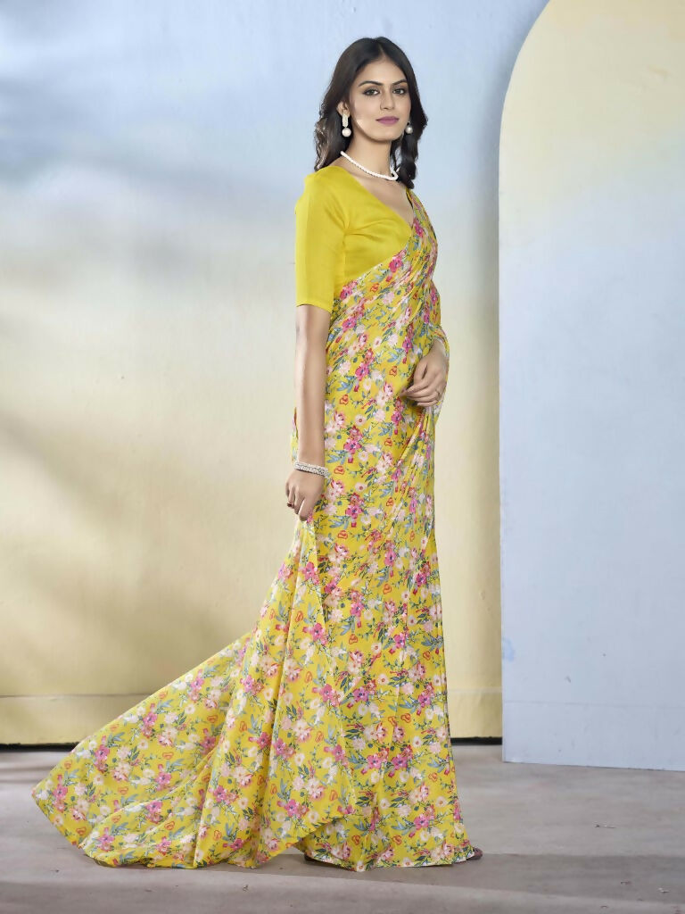 Yellow Georgette Designer Printed Ready to Wear Saree - Samyana | Swadesiicart