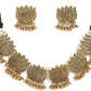 Mominos Fashion Oxidised Lotus Design Golden Color Necklace Choker Set lotus design