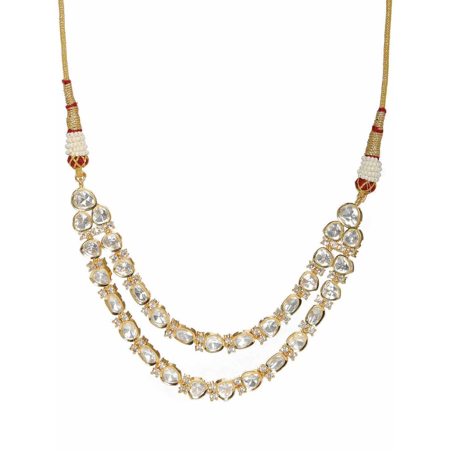 Double Layered Kundan and American Diamond Neckpiece (Gold) - Ruby Raang | Swadesiicart