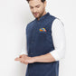 Even Apparels Blue Polyester Men's Nehru Jacket-Contrast Lining-Inbuilt Pocket Square | Swadesiicart