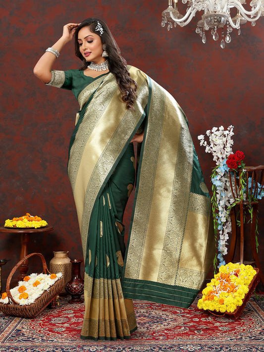Lorenvalley Fashion Green Soft Silk Woven Design Gold Zari Weaving Saree - Swadesiicart