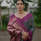 Vishnu Weaves Women's Grey Raw Silk Saree with Blouse - Swadesiicart
