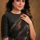 Black Zari Jacquard Print Designer Saree with Unstitched Blouse - Norita Mahitha