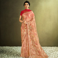 Peach Tissue Digital Printeds Flowers. Stone Embellishments Saree - Norita Hit - Swadesiicart