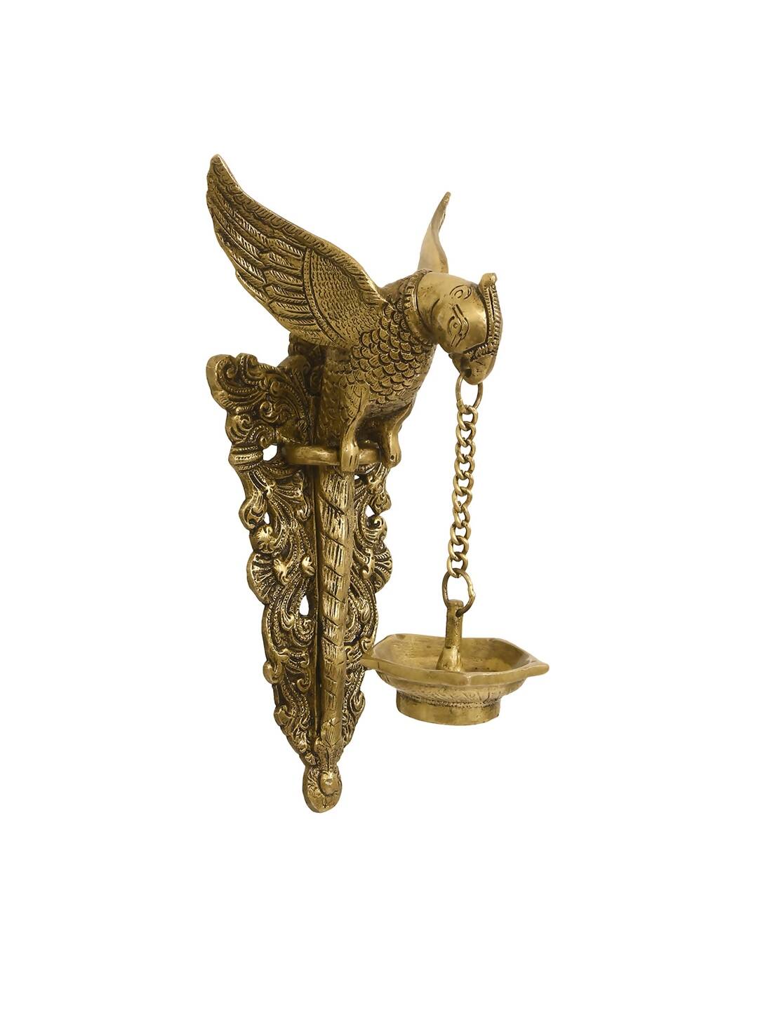 eCraftIndia Gold-Toned Handcrafted Bird Wall Hanging with Diya for 5 wicks | Swadesiicart