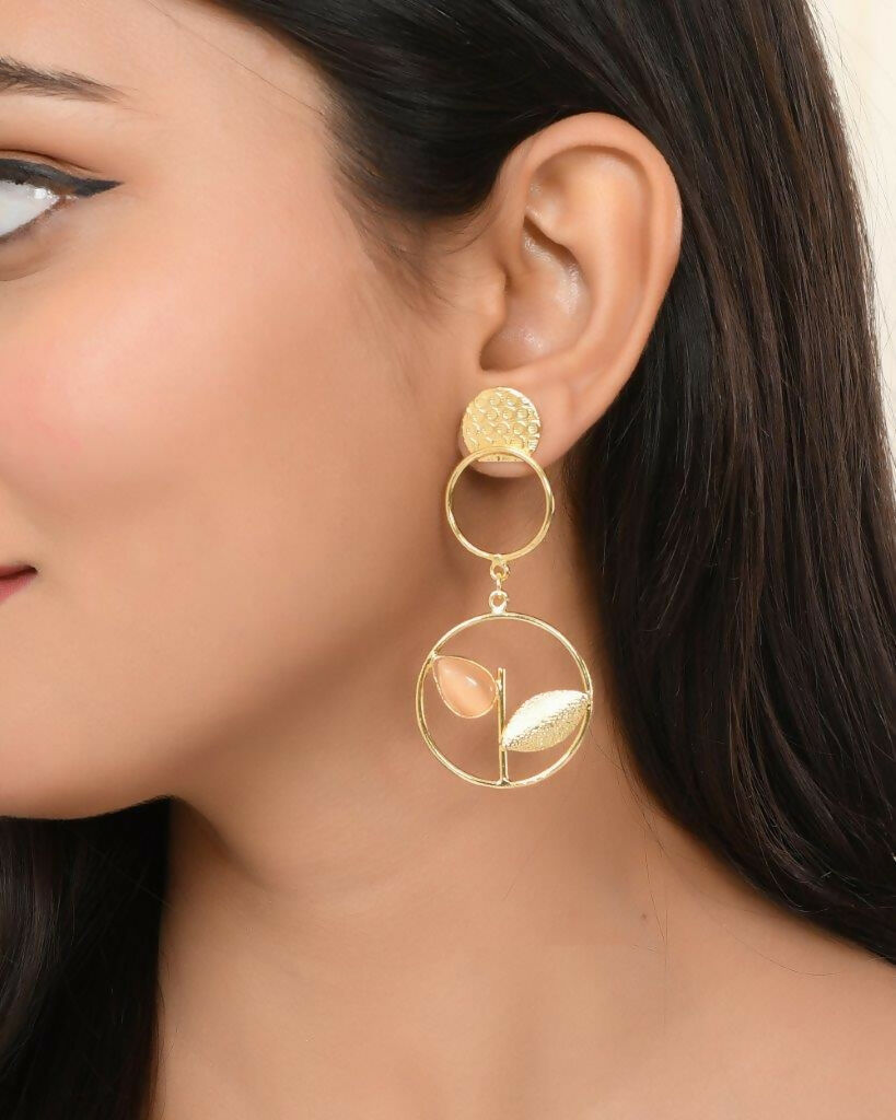VOJ One Gram Gold-Polished Round Shaped Drop Earrings - Swadesiicart