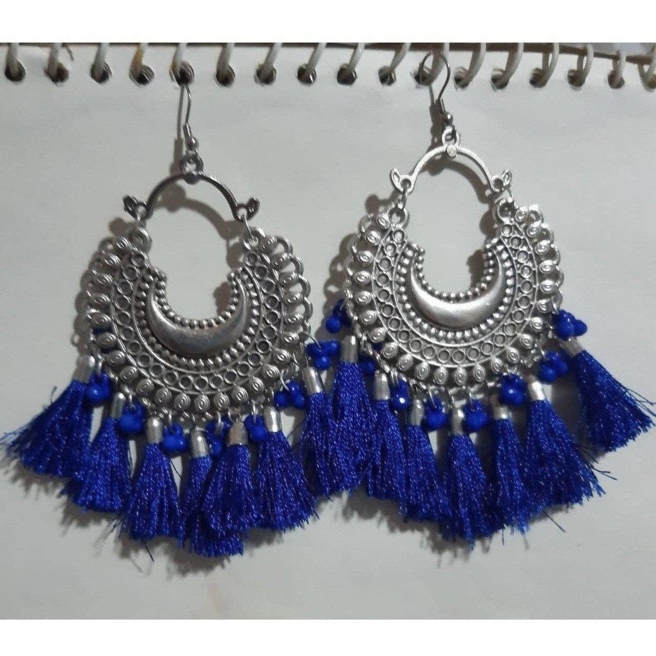MS Fashion India Muskan Fancy Glass Pearl Royal Blue Thread Earrings | Swadesiicart