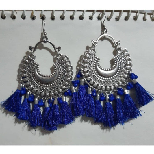 MS Fashion India Muskan Fancy Glass Pearl Royal Blue Thread Earrings | Swadesiicart