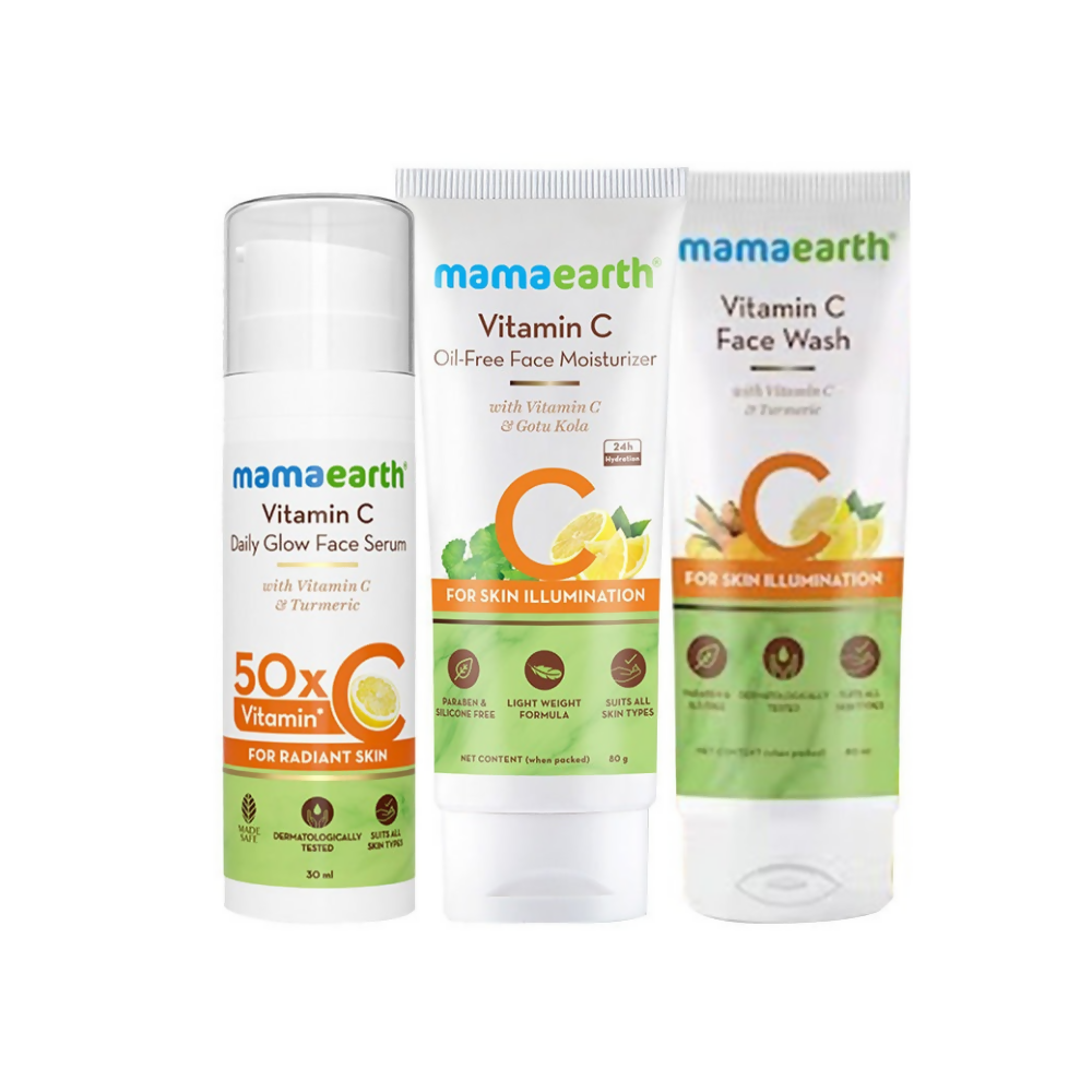 Mamaearth CSM (Cleanser, Serum, Moisturizer) Vitamin C Glow Regimen Combo | Swadesiicart