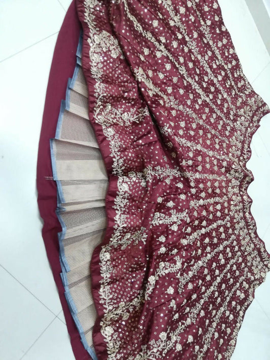 Jyoti Fashion Classy Maroon Silk 3MM Sequins with Thread & Coding Embroidery Lehenga Choli with Dupatta | Swadesiicart