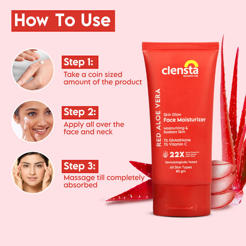 Clensta Red Aloe Vera Skin Glow Face Moisturizer - Swadesiicart