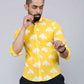 Miravan Men's Yellow and White Floral Printed Full Sleeves Cotton Casual Shirt | Swadesiicart