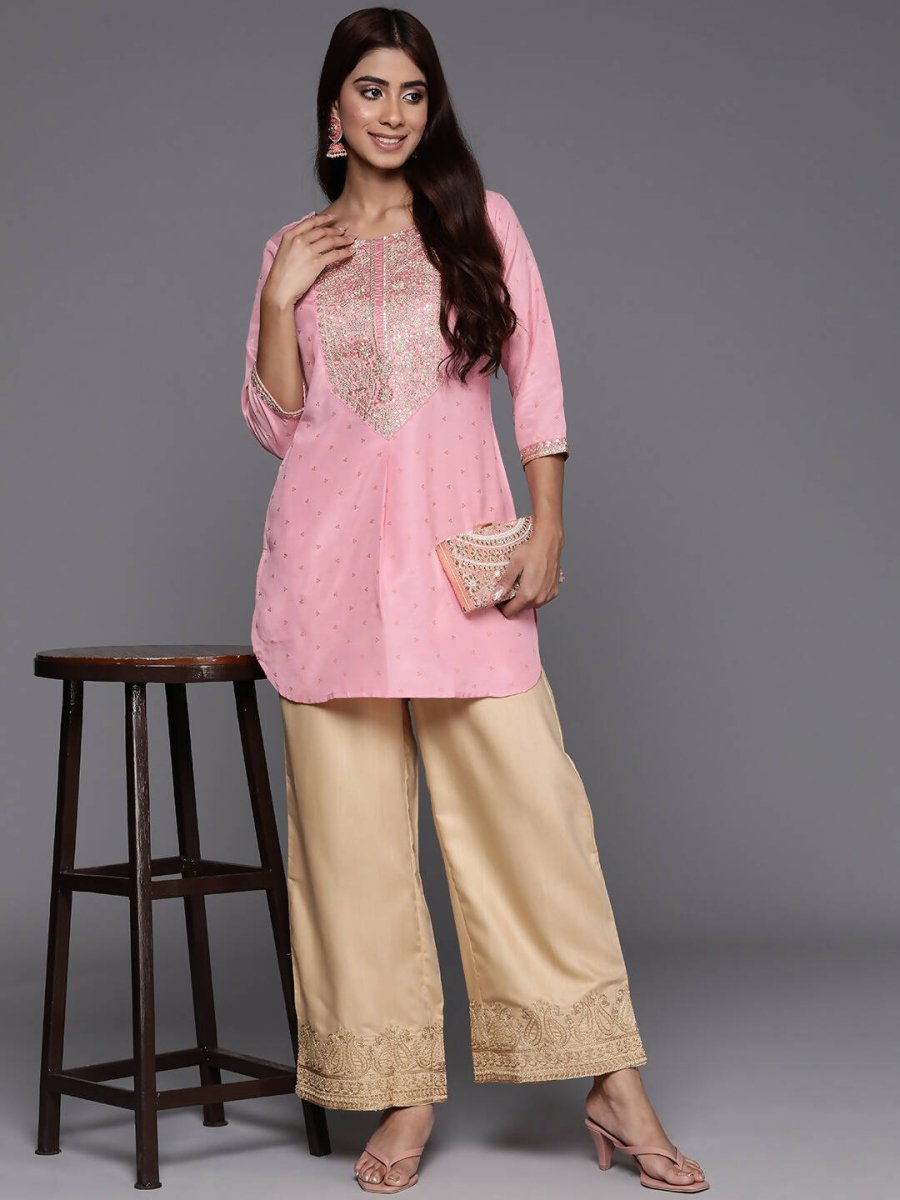 Ahalyaa Pink Printed Tunic - Pink Color | Swadesiicart