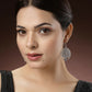 NVR Women's Silver-Toned Circular Shape German Silver Oxidised Drop Earrings - Swadesiicart