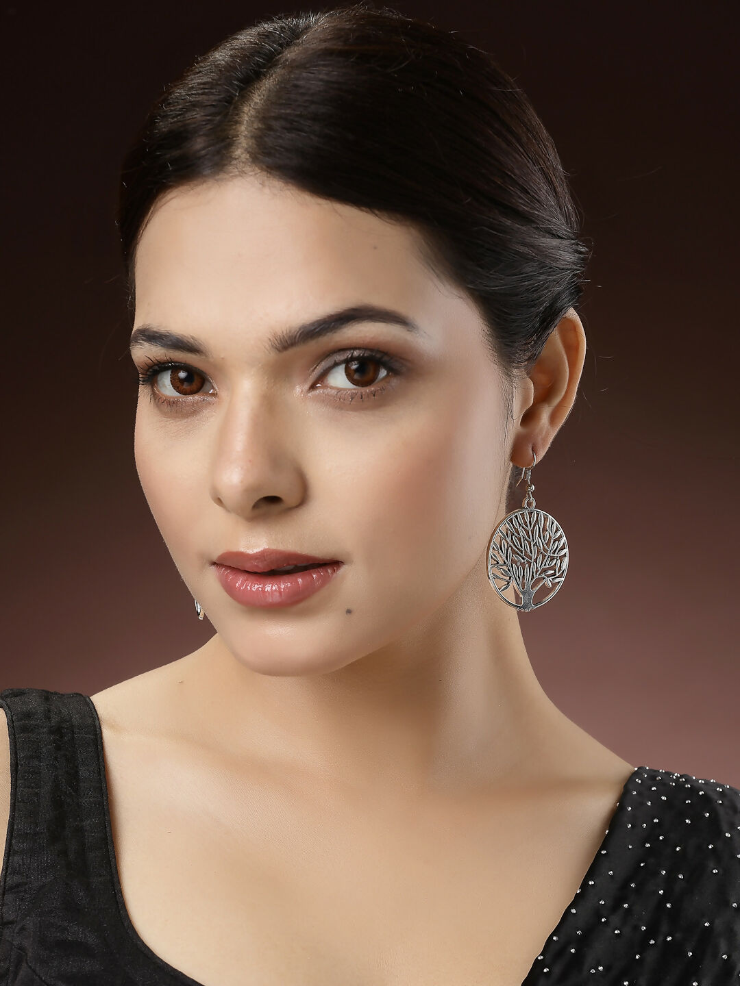NVR Women's Silver-Toned Circular Shape German Silver Oxidised Drop Earrings - Swadesiicart