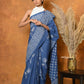 Very Much Indian Handblock Printed Cotton Saree With Natural Dyes - Cyan Blue | Swadesiicart
