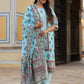 Juniper Women's Skyblue Cambric Floral Placement Printed Straight Fit Kurta Sets | Swadesiicart