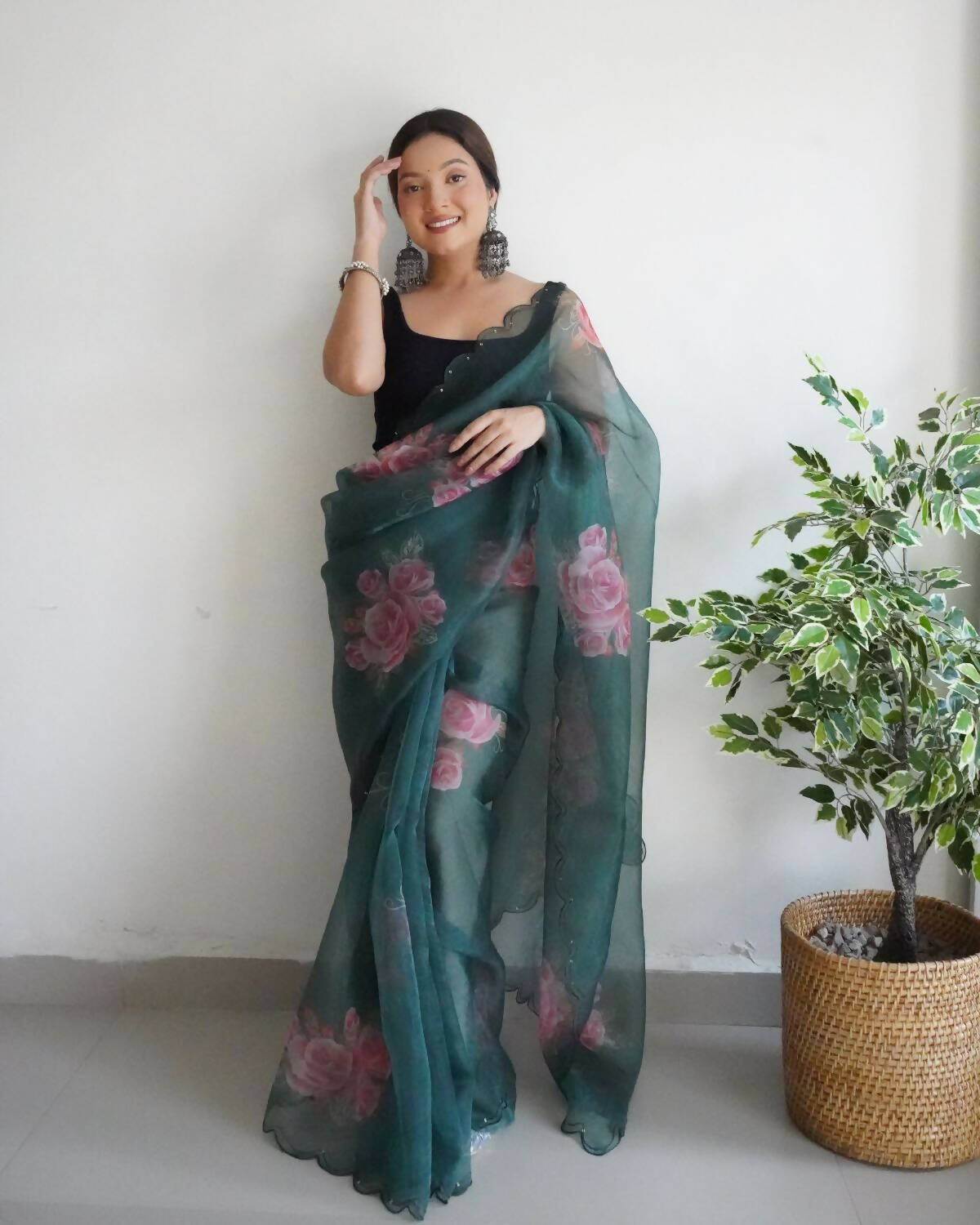 Vamsee Green Organza Saree - Swadesiicart
