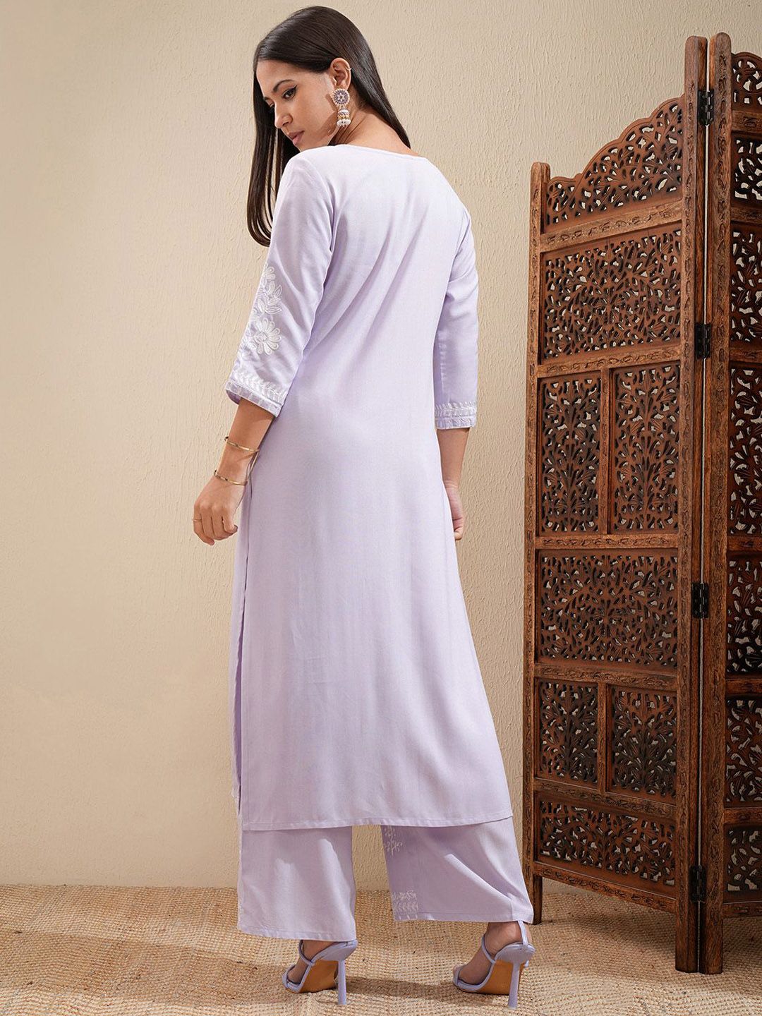 Vishudh Floral Embroidered Straight Kurta with Palazzos - Swadesiicart