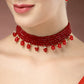 NVR Women's Red Artificial Beads Layered Necklace with Drop Earring - Swadesiicart