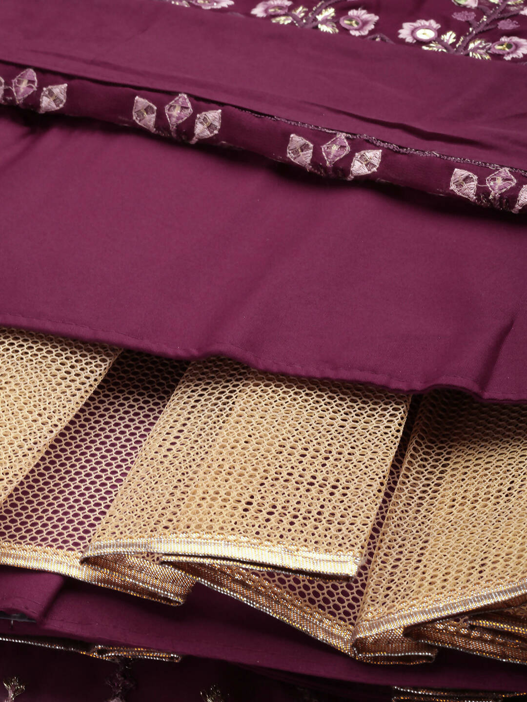 House of Panchhi Women Burgundy Pure Georgette Sequinse Embroidered Lehenga & Blouse, Dupatta | Swadesiicart
