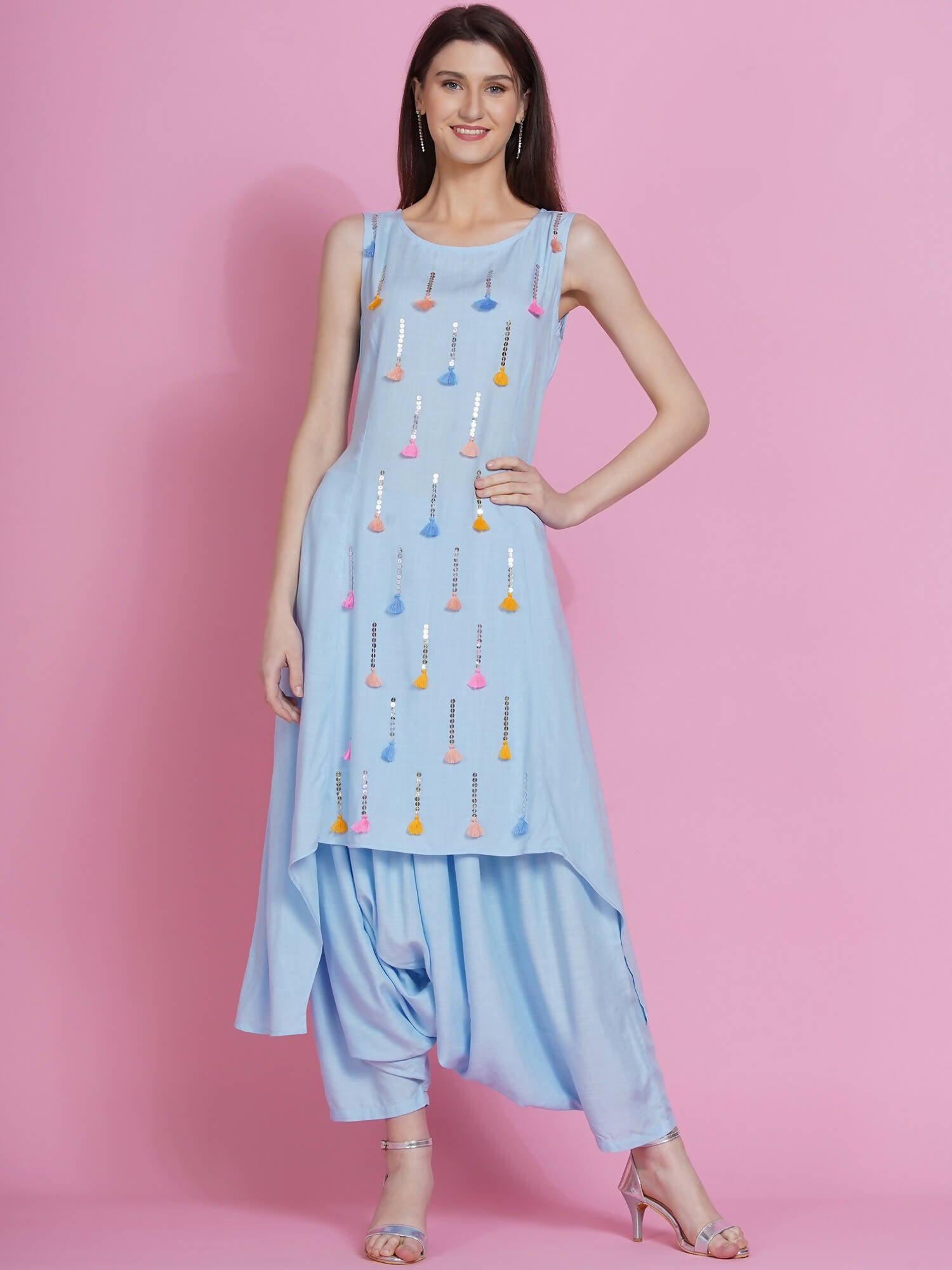 Women Republic Powder Blue Hand Embellished Kurta With Harem Pants | Swadesiicart