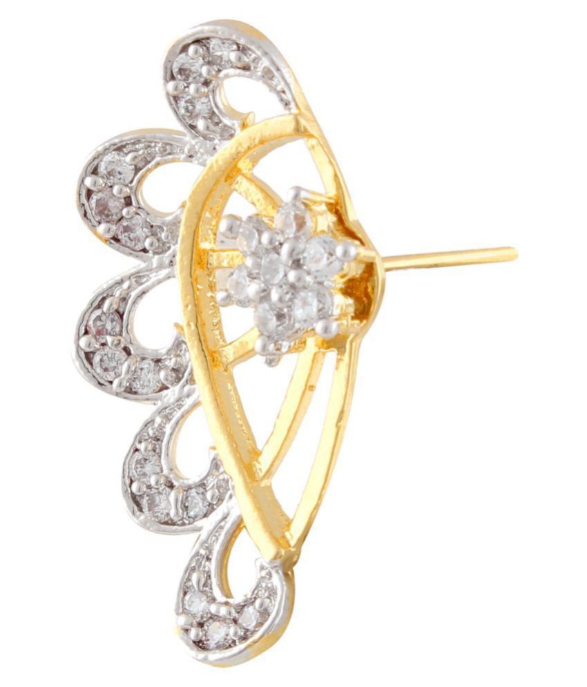 Gold-Polished Alloy American Diamond Small Earrcuff - The Pari - Swadesiicart