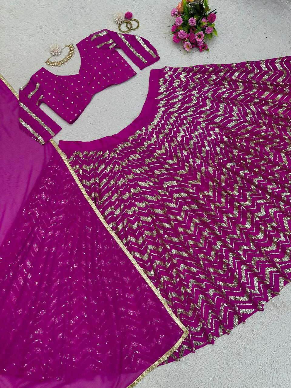 Jyoti Fashion Women's Wine Faux Georgette Sequins with Thread Embroidered Designer Lehenga Choli Set | Swadesiicart