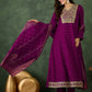 The52 Wine Women's Gorgeous Embroidered Work Vichitra Silk Fabric Flared Kurta Pant and Dupatta Set - Swadesiicart
