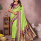 Aastha Fashion Parrot Green Kalamkari Silk Weaving Saree