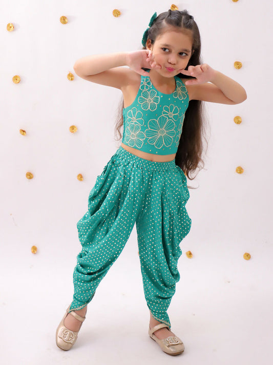 Lil Drama Khilkhilahat Green Crop Top and Dhoti SeT For Girls | Swadesiicart
