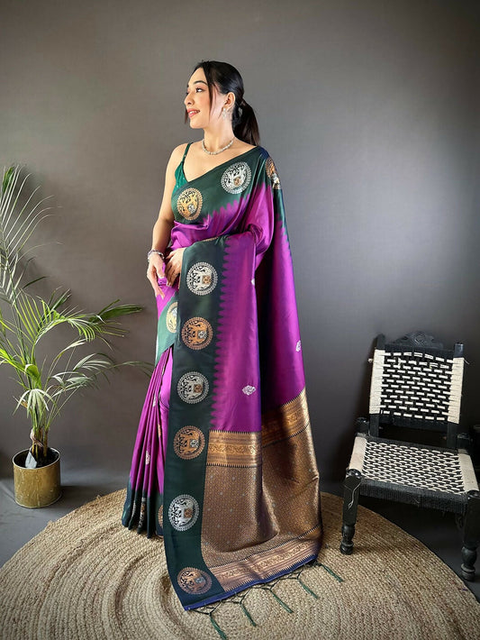 Joban Fashion Blue Butti Banarasi Silk Sarees | Swadesiicart