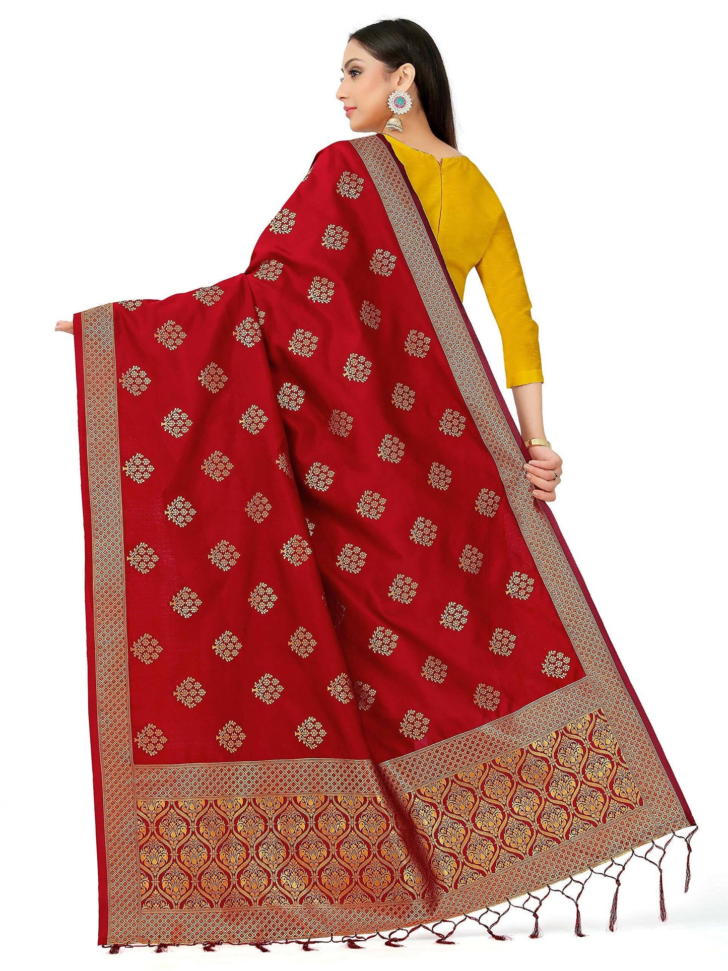 Mimosa Women's Banarasi Art Silk Floral Maroon Dupatta (Free Size) | Swadesiicart