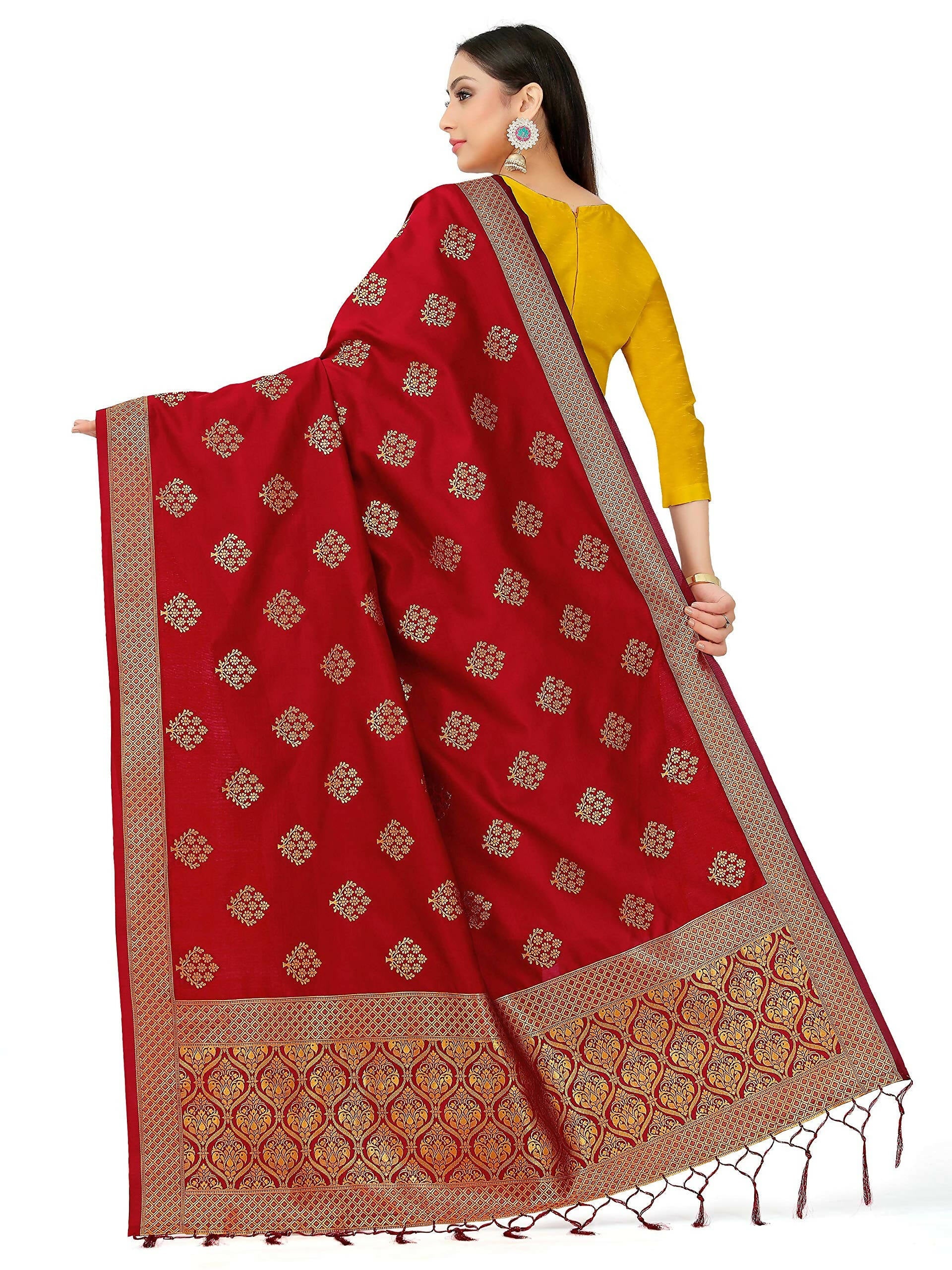 Mimosa Women's Banarasi Art Silk Floral Maroon Dupatta (Free Size) | Swadesiicart